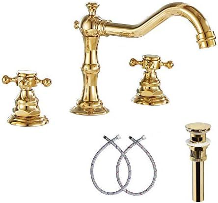 GGStudy 8-16 inch Two Handles 3 Holes Widespread Bathroom Sink Faucet Gold Basin Mixer Tap Faucet Ma | Amazon (US)