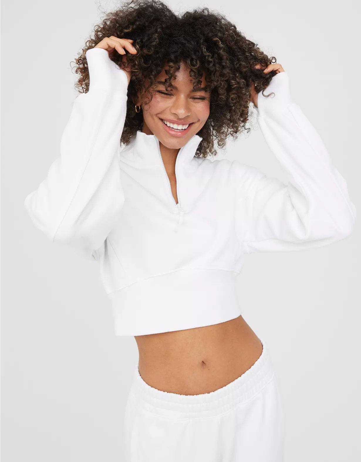 OFFLINE By Aerie Throw-Back Corset Cropped Quarter Zip | Aerie