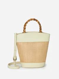Baccara Leather Grasscloth Bucket Bag | J.McLaughlin