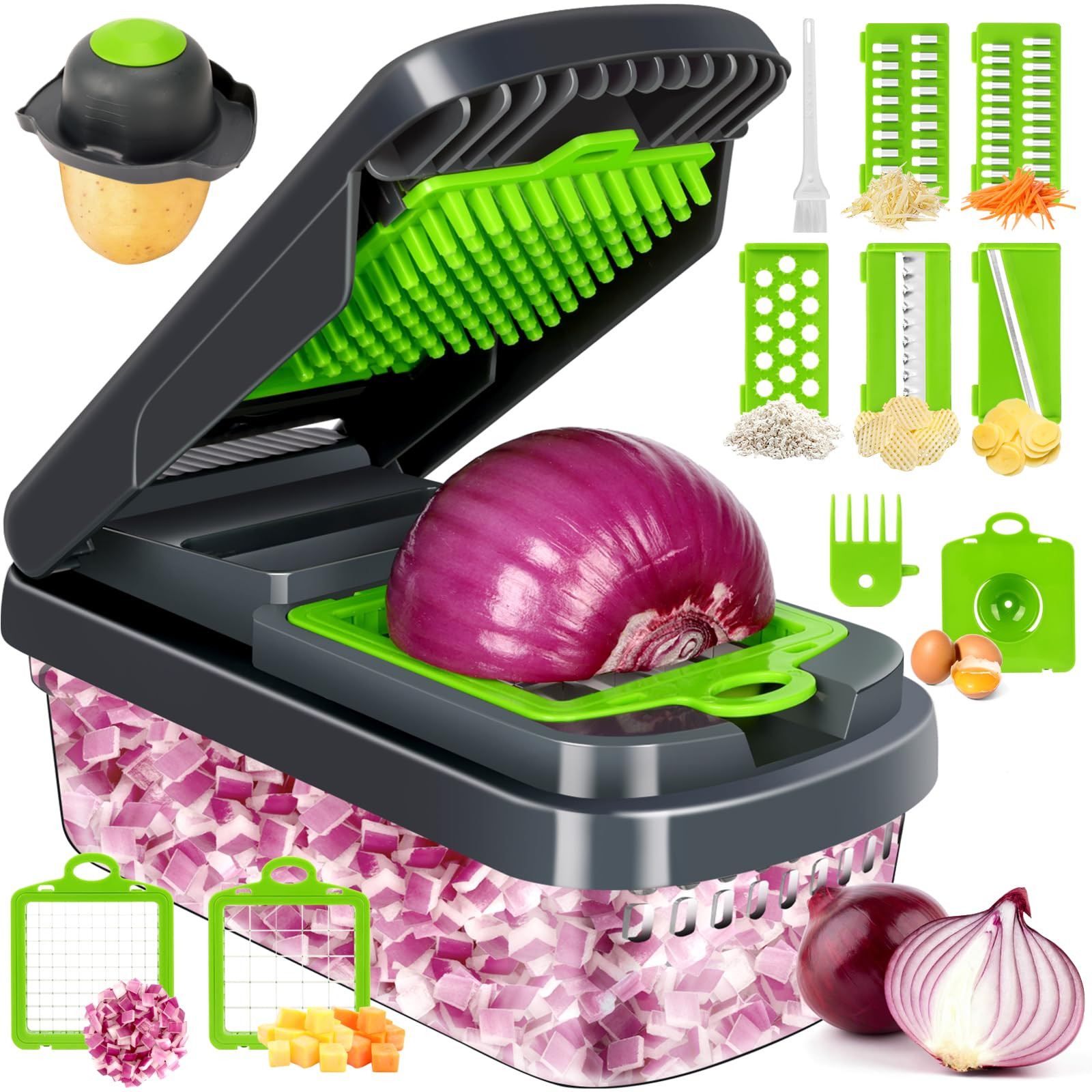 Vegetable Chopper,12-in-1 Multifunctional Food Chopper,Professional Onion Chopper with 7 Blades,V... | Amazon (US)