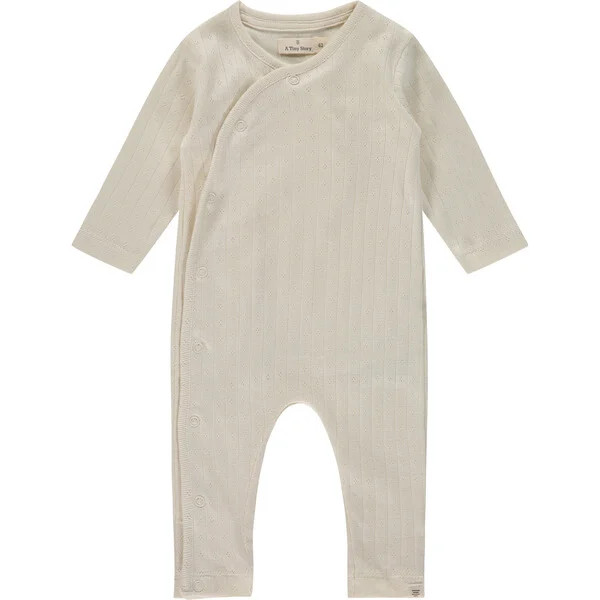 Long Sleeve Kimono Snap Style Romper, Cream | Maisonette