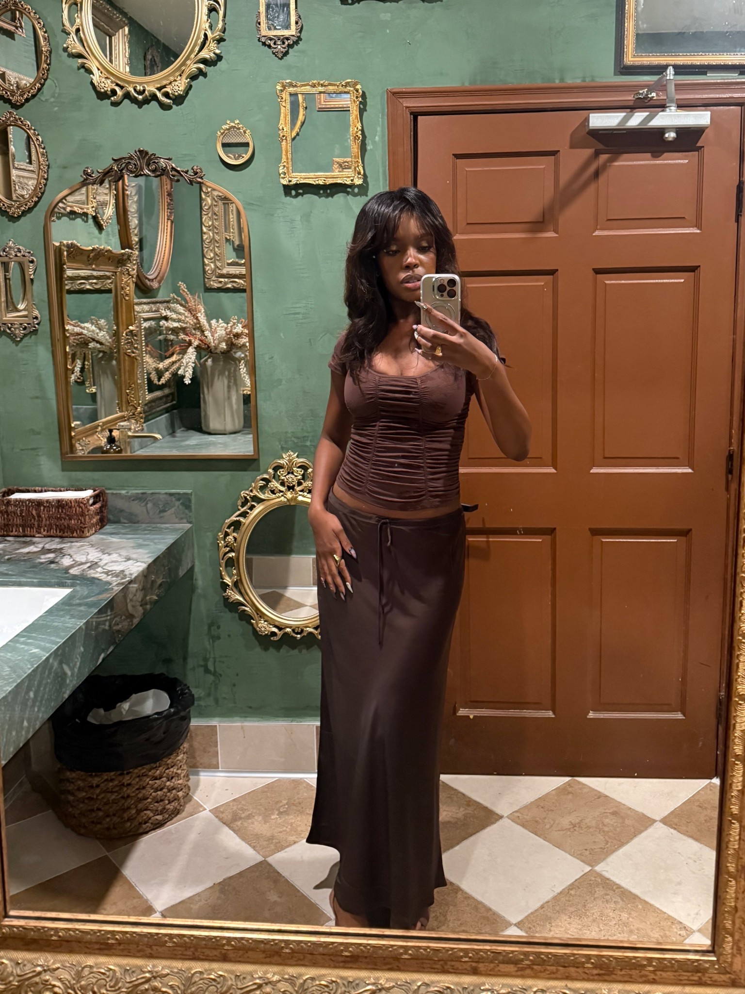 free people no longer has this top and chocolate, but here are a few other options! The top is from free people in the skirt I found at TJ Maxx! #FreePeople #DateNight #DateOutfit #Classy 
