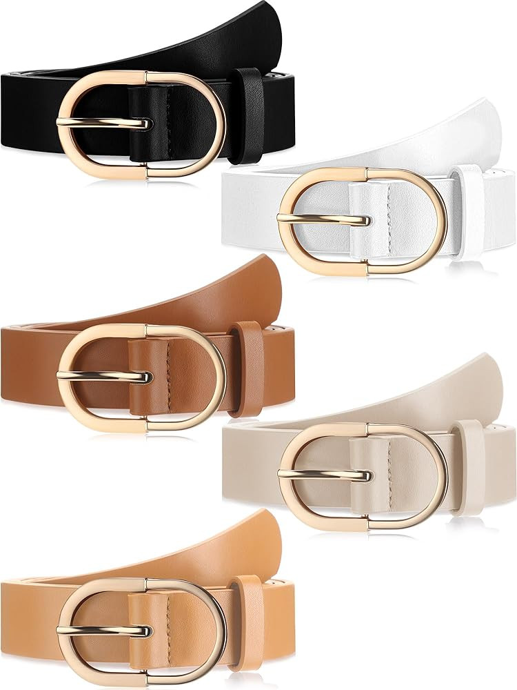 Breathffy 5 Pack Women's Leather Belts for Jeans Dresses Pants Ladies Belt Bulk with Gold Buckle | Amazon (US)