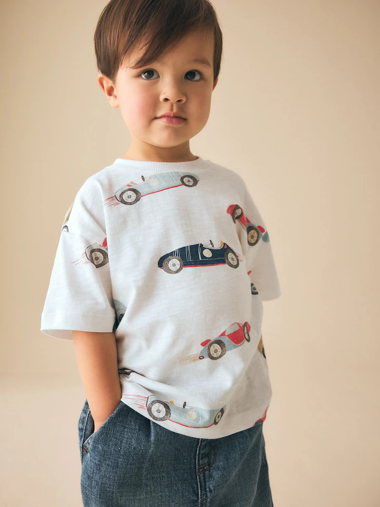 White Watercolour Car Short Sleeve All-Over Print T-Shirt (3 Month-7 Years) (3mths-7yrs) | Next US