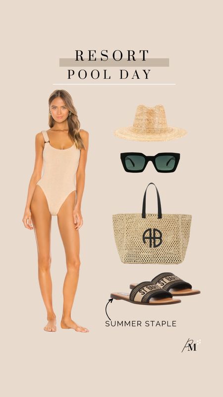 hunza g one piece swim
lack of color straw hat
anine bing tote bag
steve madden knox sandal 

(linked a couple of perfect neutral cover up options as well!)

#LTKFind #LTKswim #LTKtravel