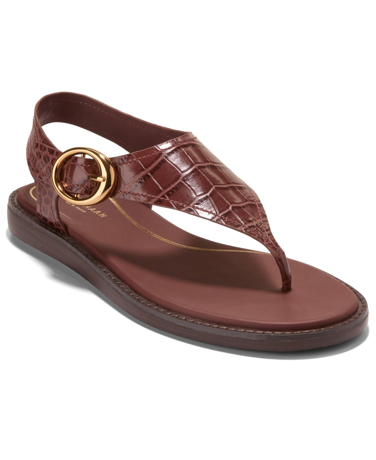 Cole Haan Women's Kami Buckle Thong Sandals - Mahogany Crocodile Print Leather | Macy's