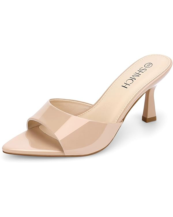 Women’s Pointed Toe Mule Sandal Heels, Slip On Open Toe Kitten Heels for Women, Heeled Sandals ... | Amazon (US)