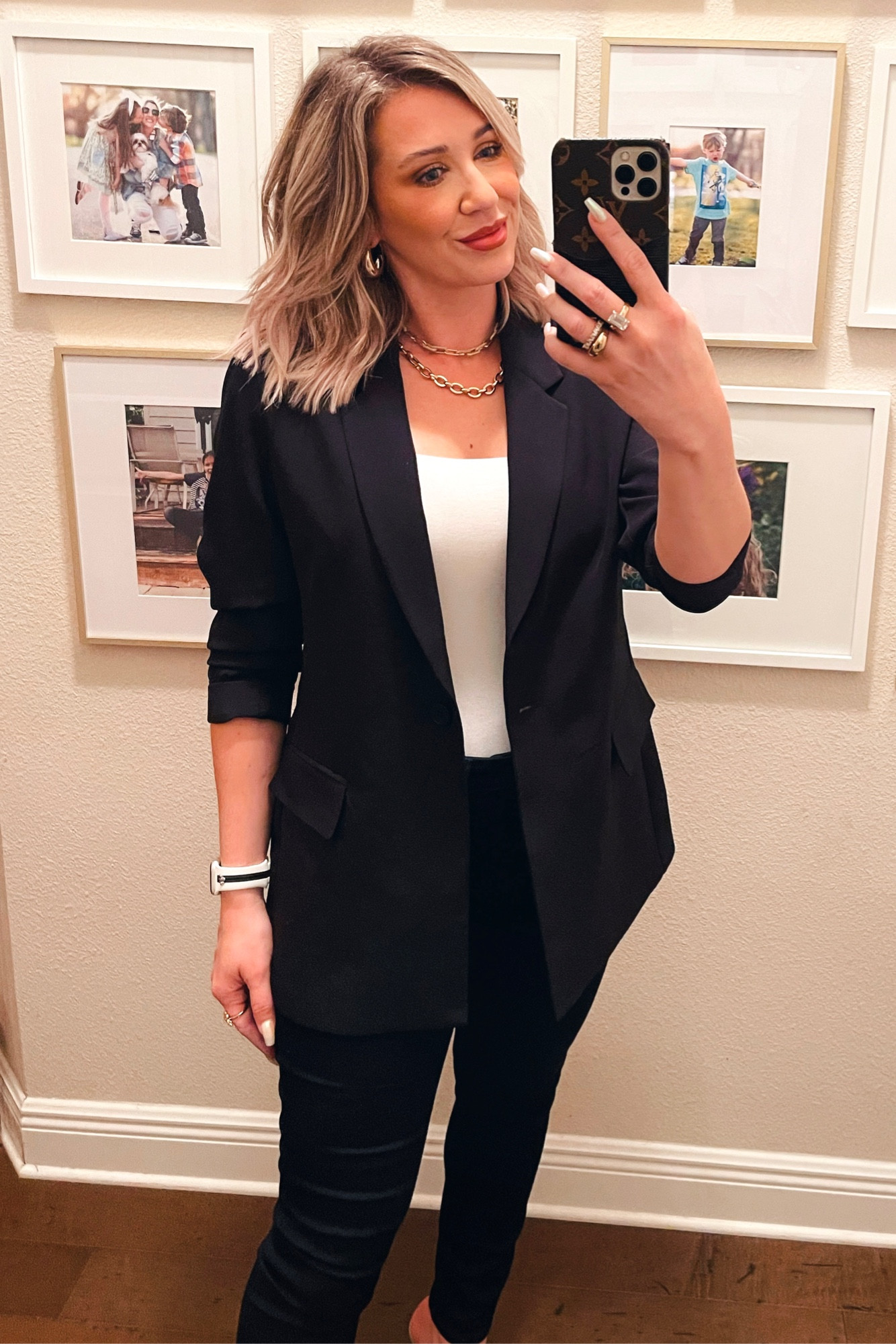 Wearing a medium in the blazer, 29 in denim
