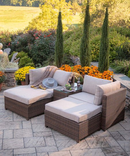 Plow & Hearth Tan & Cream Steel Five-Piece Wicker Patio Furniture Set | Zulily