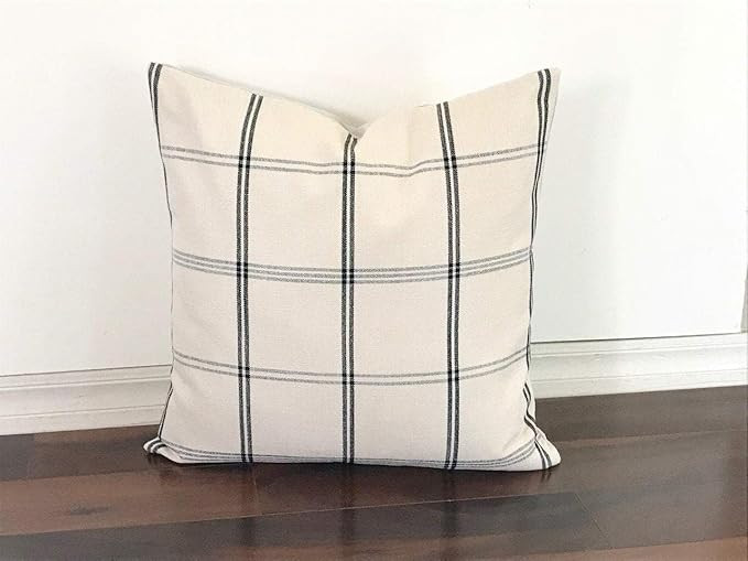 MangGou Flowershave357 The Hathaway Woven Cotton Linen Cream and Black Windowpane Plaid Pillow Co... | Amazon (US)