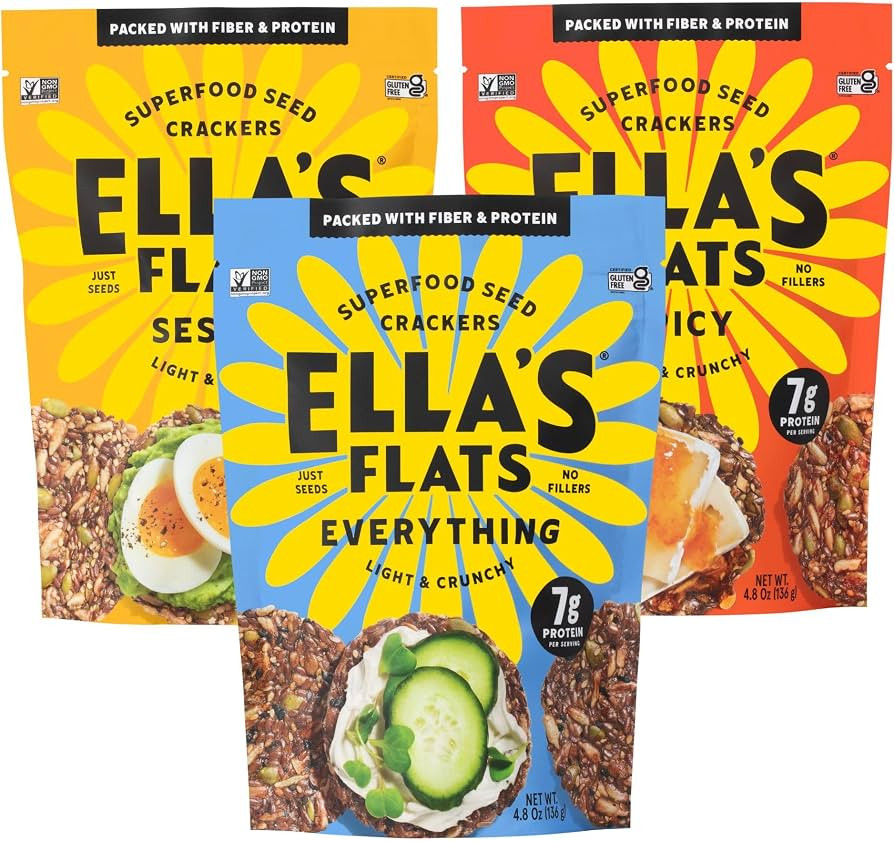 ELLA’S FLATS® All Seed Savory Crisp One of each SESAME, EVERYTHING and SPICY – Gluten Free, ... | Amazon (US)