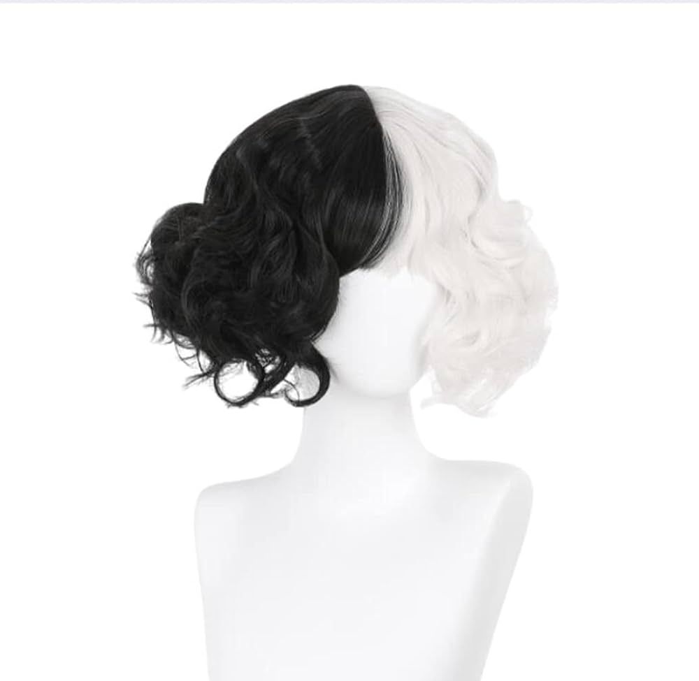 Black and White Curly Short Synthetic Hair Anime Halloween Carnival Comic Exhibition Cosplay Hair... | Amazon (US)