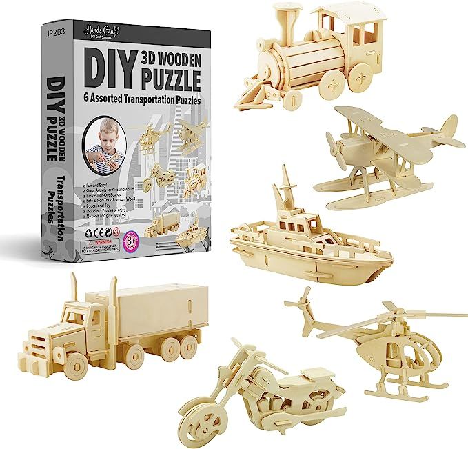 Hands Craft DIY 3D Wooden Puzzle – 6 Assorted Transportation Bundle Pack Set Brain Teaser Puzzl... | Amazon (US)