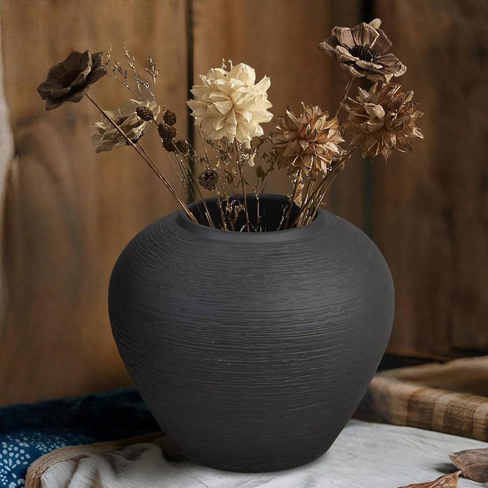 Black Rustic Ceramic Farmhouse Large Vase,6.8 Inch Vintage Floor Tall Vase Pottery Clay Terracott... | Amazon (CA)