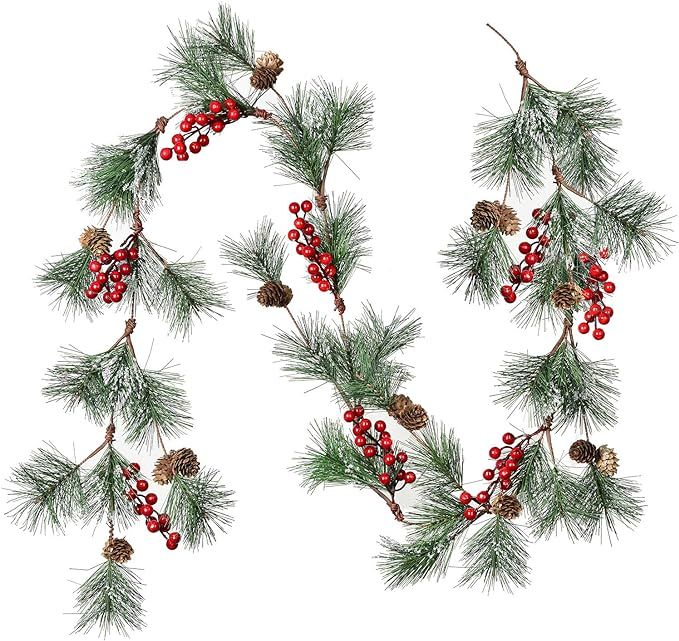 Artiflr 6 feet Christmas Pine Garland with Needles Berries Frosted Pinecones Winter Artificial Gr... | Amazon (US)