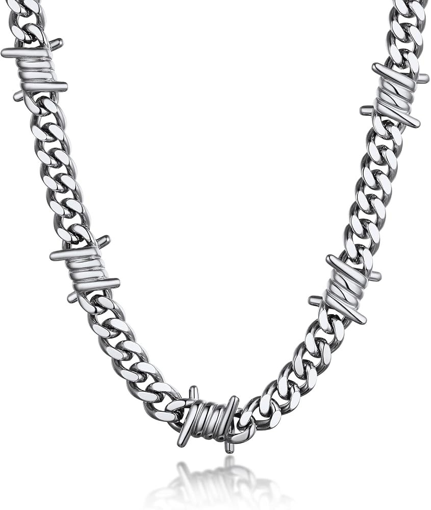 Bandmax for Women Men Stainless Steel Cuban Barbed Wire Gothic Choker Necklace Necklace Bracelet | Amazon (US)