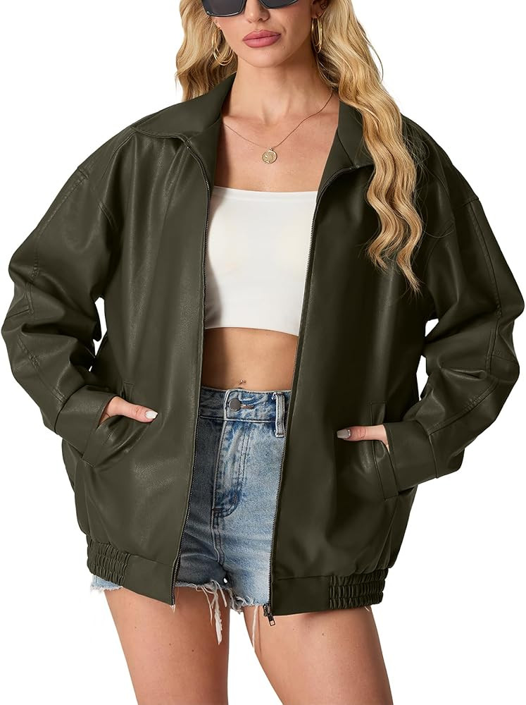 Lepunuo Leather Jacket for Women Oversized Faux Leather Moto Biker Coat Fall Fashion Winter Outfi... | Amazon (US)