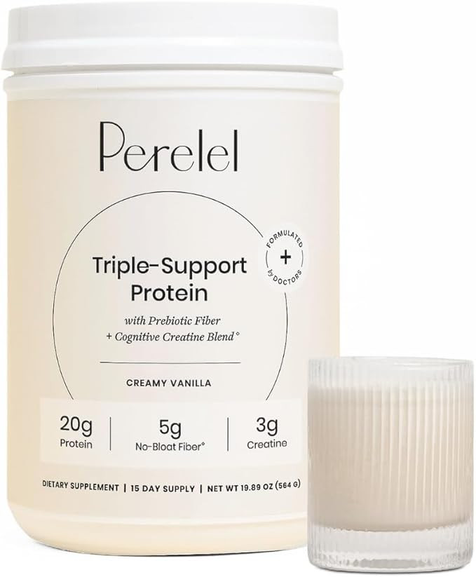 Perelel Triple-Support Plant Based Protein Powder, Creamy Vanilla, 20g Vegan Protein Powder, 3g C... | Amazon (US)
