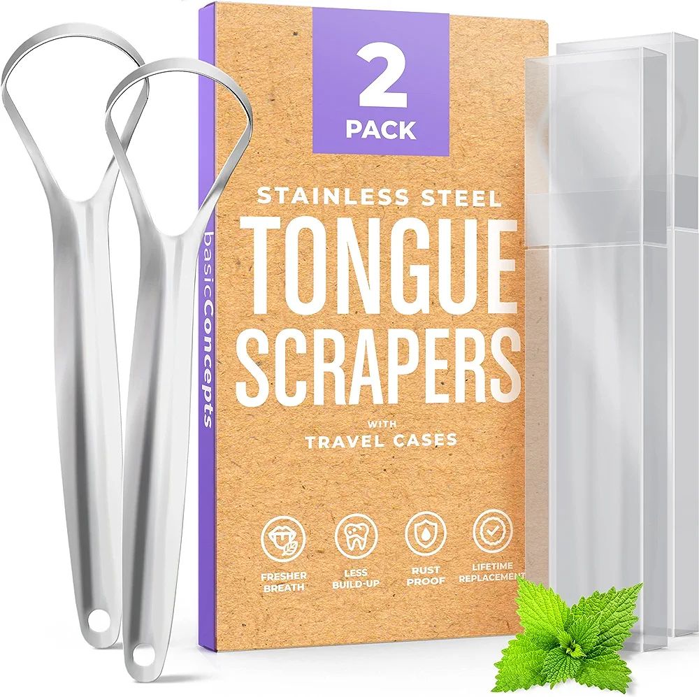 Tongue Scraper (2 Pack), Reduce Bad Breath, Stainless Steel Tongue Cleaners, 100% BPA Free Metal ... | Amazon (CA)