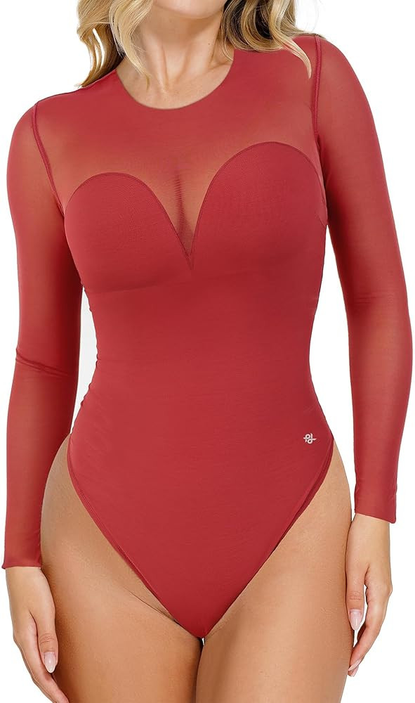 Popilush Long Sleeve Body Suits Womens Tummy Control Mesh Shapewear Corset Bodysuit Sheer Going O... | Amazon (US)