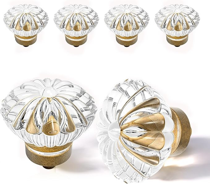 Crystal Cabinet Knobs Cabinets Knob, 4 Pack Flower Antique Brass Vintage Glass Clear Crystal Smal... | Amazon (US)