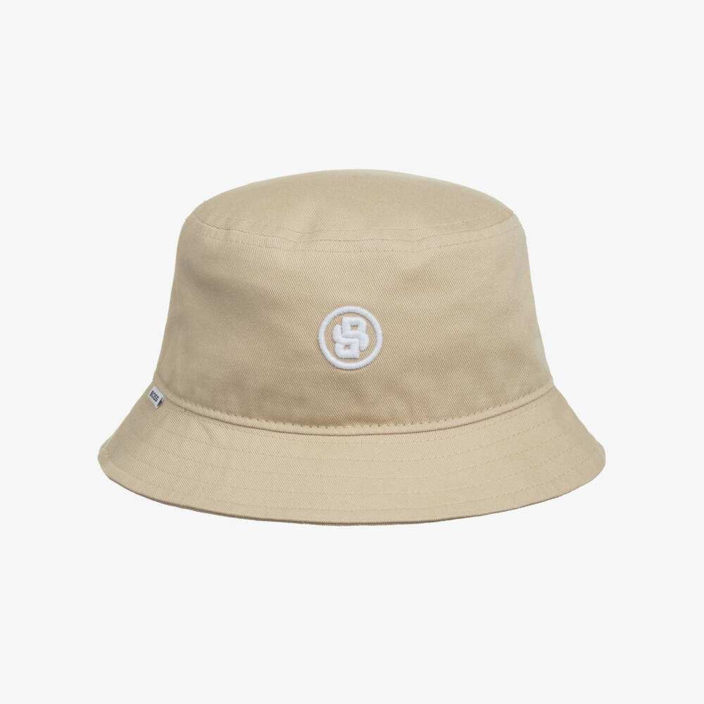 Boss Baby Boys Beige Cotton Double B Logo Bucket Hat | Childrensalon