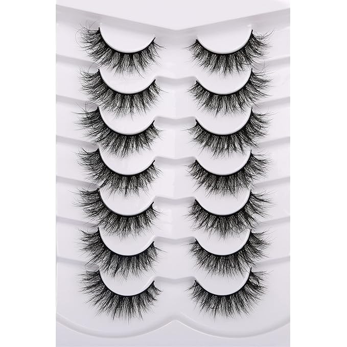 Pooplunch False Eyelashes Cat Eye Fluffy Lashes 8D Volume Thick Natural Faux Mink Lashes Fake Eye... | Amazon (US)