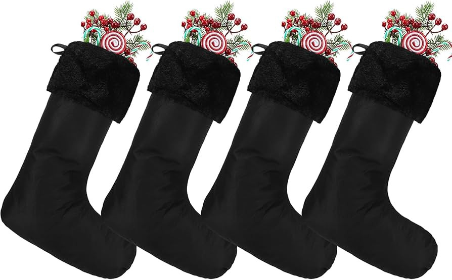 Seematn Black Christmas Stockings 9.8 x 15.7 Inch Plush Hanging Christmas Stocking Black Christma... | Amazon (US)