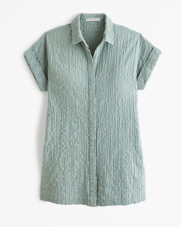 Textured Button-Through Shirt Dress | Abercrombie & Fitch (US)