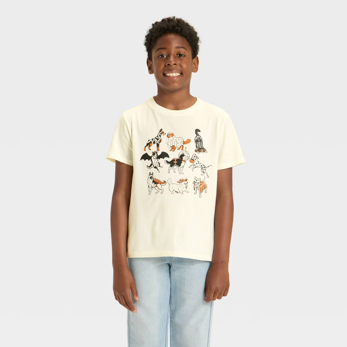 Boys' Short Sleeve Halloween Dogs Graphic T-Shirt - Cat & Jack™ Cream | Target