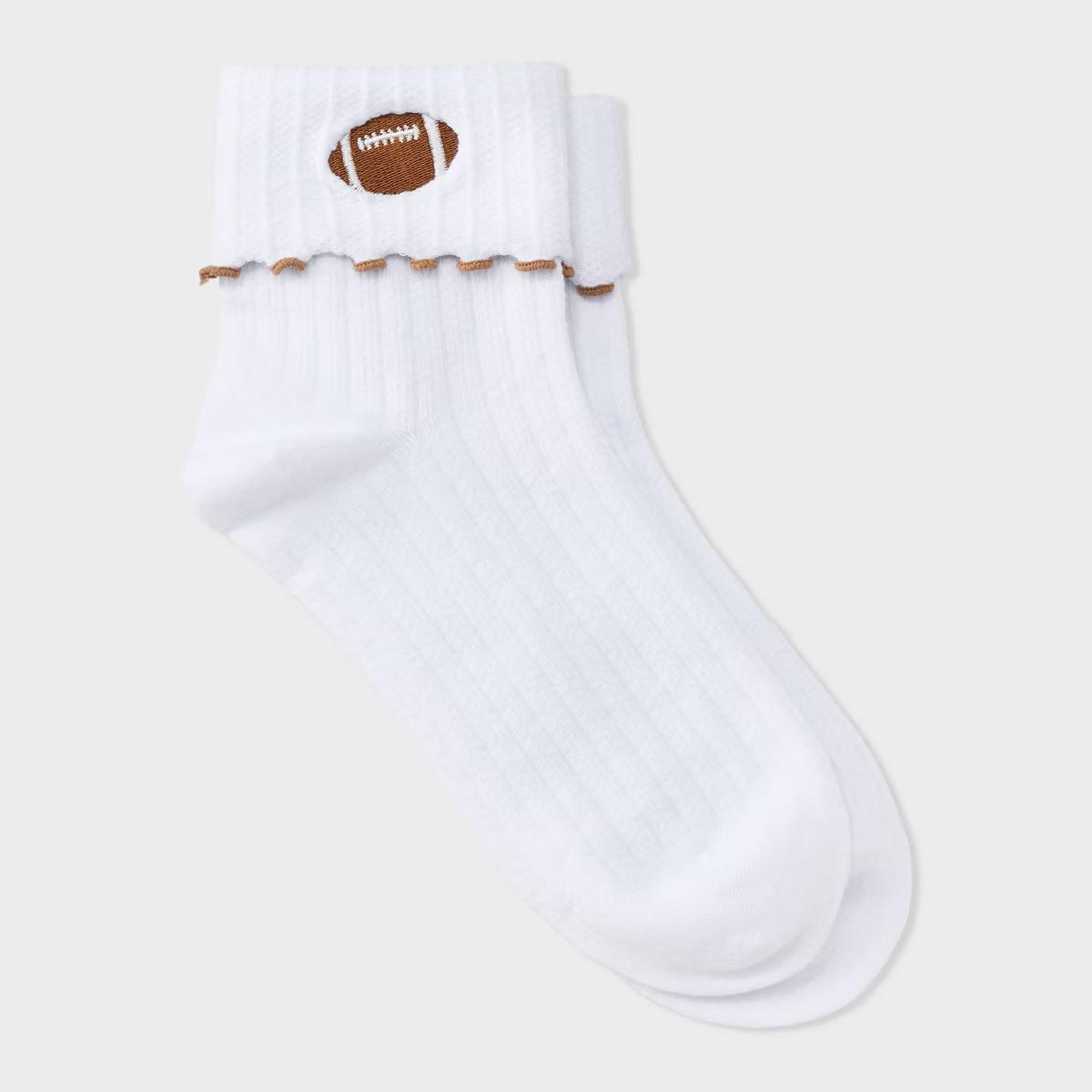 Women's Game Day Embroidered Football Pointelle Bobby Socks with Lettuce Edge Cuff - Wild Fable... | Target