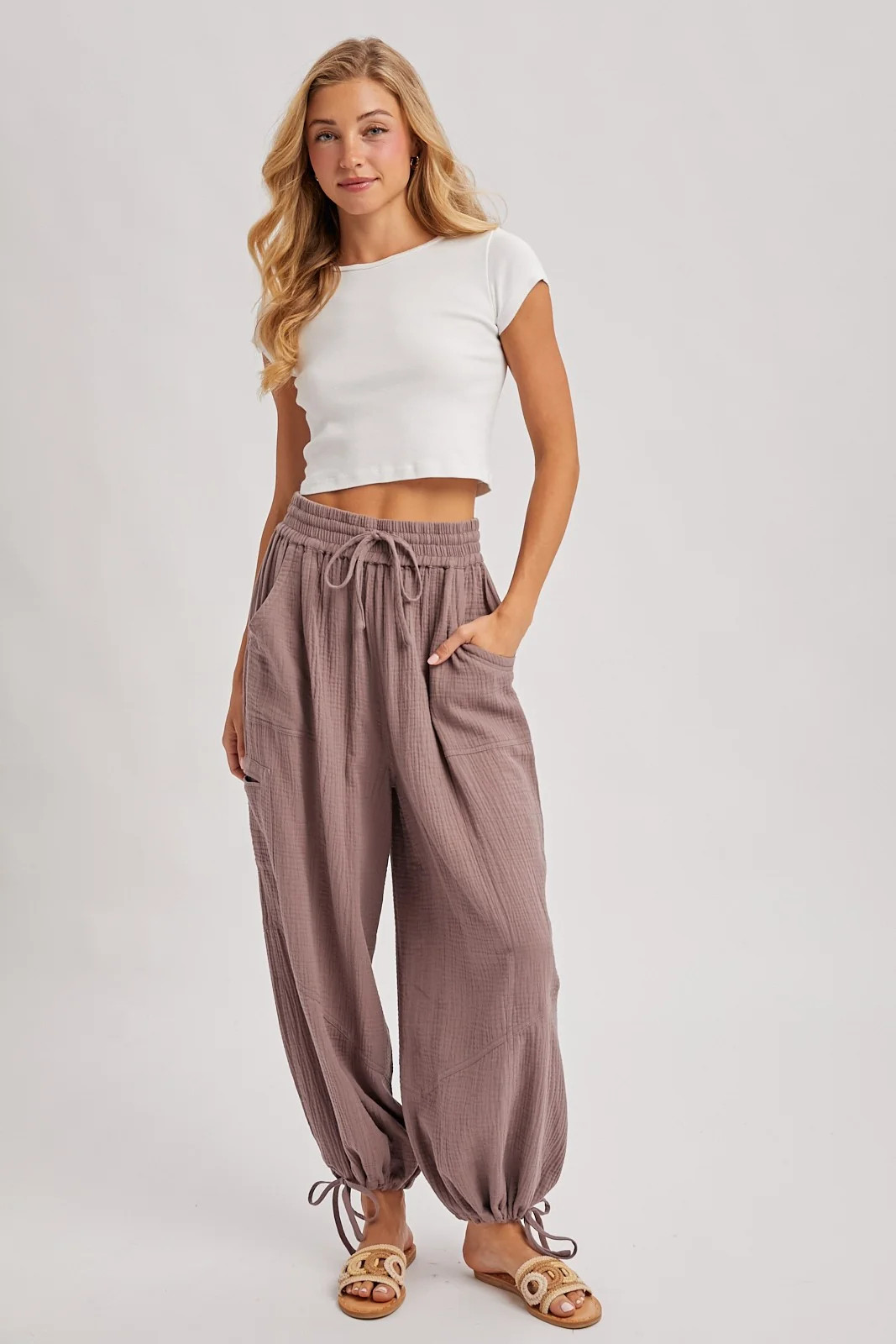 Mushroom Tie Hem Pants - Large | PinkBlush Maternity