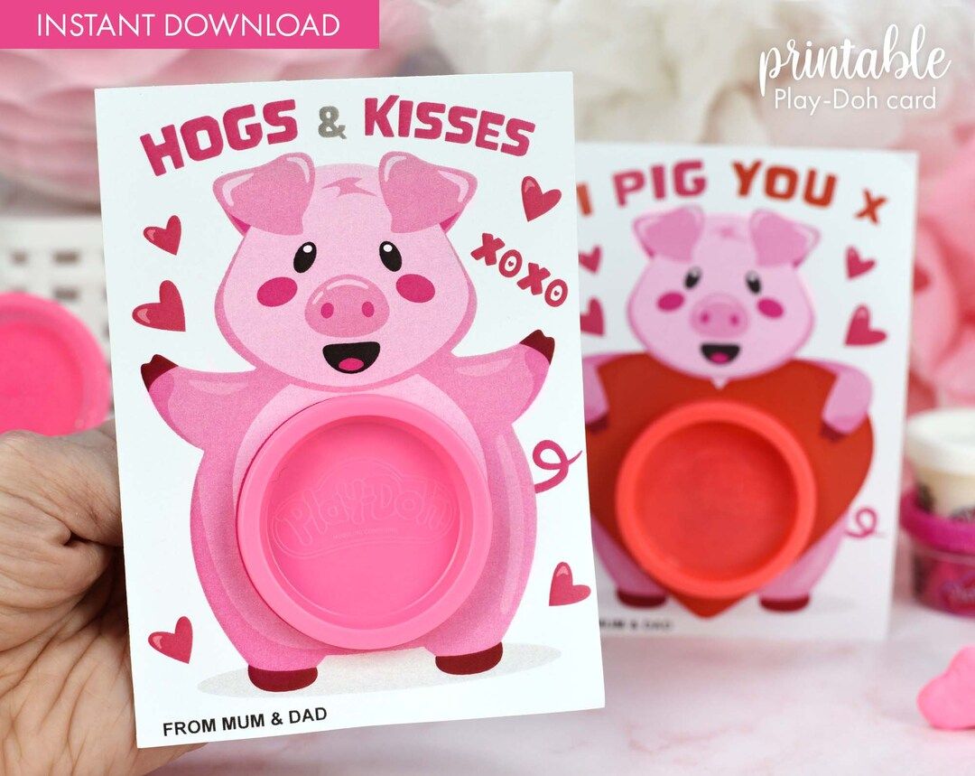 Play-doh Valentines Gift Card Printable Class Valentine Day Gifts Non-candy Gift Small Gift Pig D... | Etsy (US)