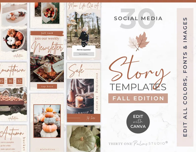 Fall Story Templates for Instagram Autumn Social Media Templates, Templates for Canva, Canva Stor... | Etsy (US)