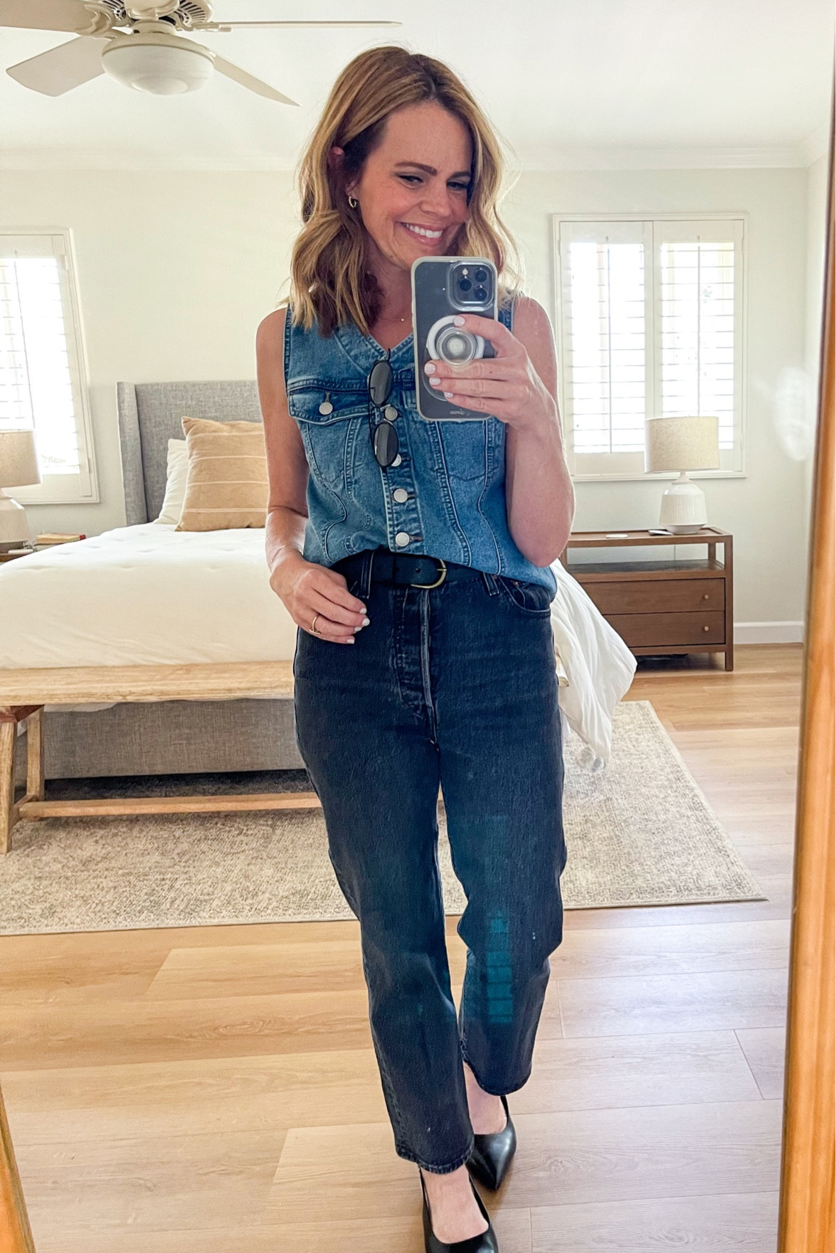 Mom fit of the day 🫶🏻

I go up one size in this denim. I am just shy of 5’4 and wear the 29 in length. 

Vest is TTS, I am in a small. 

Shoes are TTS. 

#LTKover40 #LTKSeasonal #LTKshoecrush