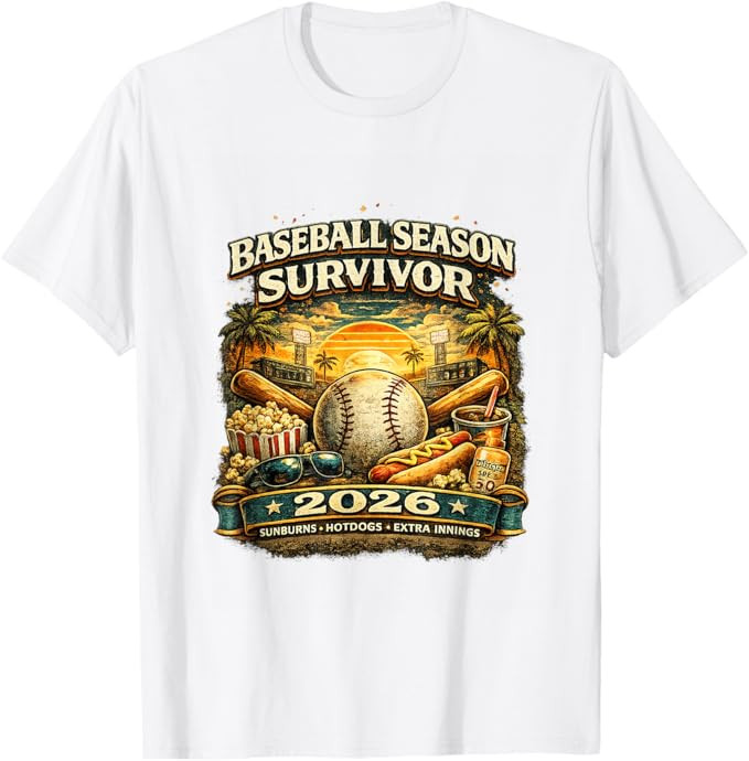 Baseball Season Survivor 2026 Funny Fan Vintage Sunset T-Shirt | Amazon (US)