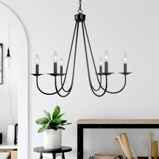 Industrial Black Dining Room Chandelier 28 in. 6-Light Modern Farmhouse Large Candlestick Living ... | The Home Depot