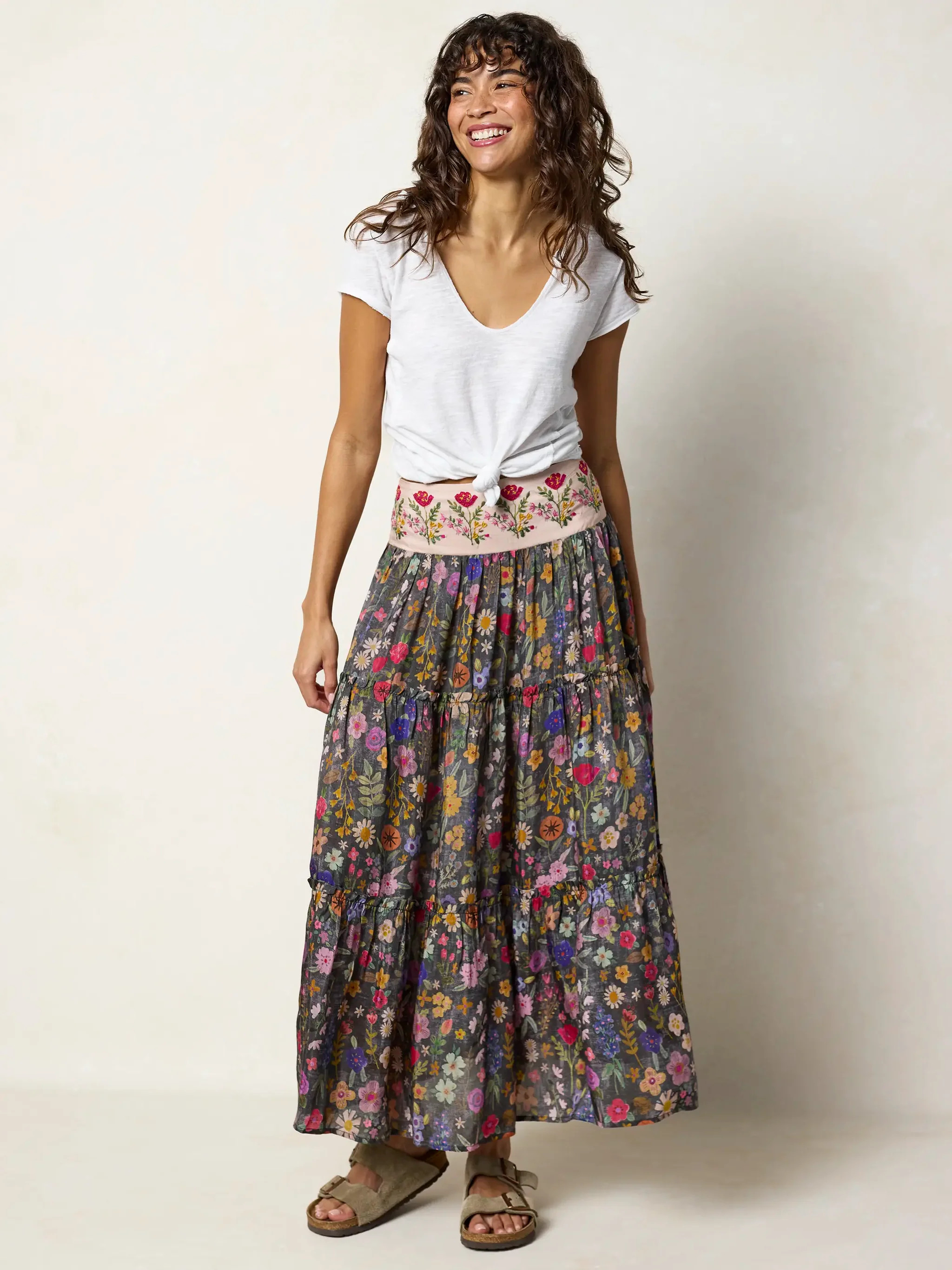 Karlie Embroidered Tiered Maxi Skirt | Natural Life