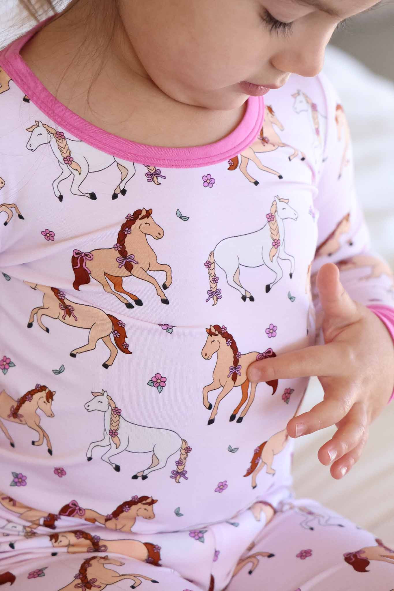 Two Piece Pajama Set | Pony Club Pink | Caden Lane
