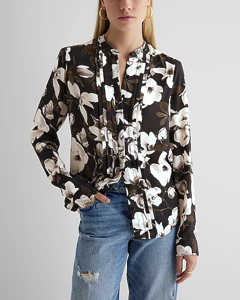 Floral Pleated Relaxed Portofino Shirt | Express