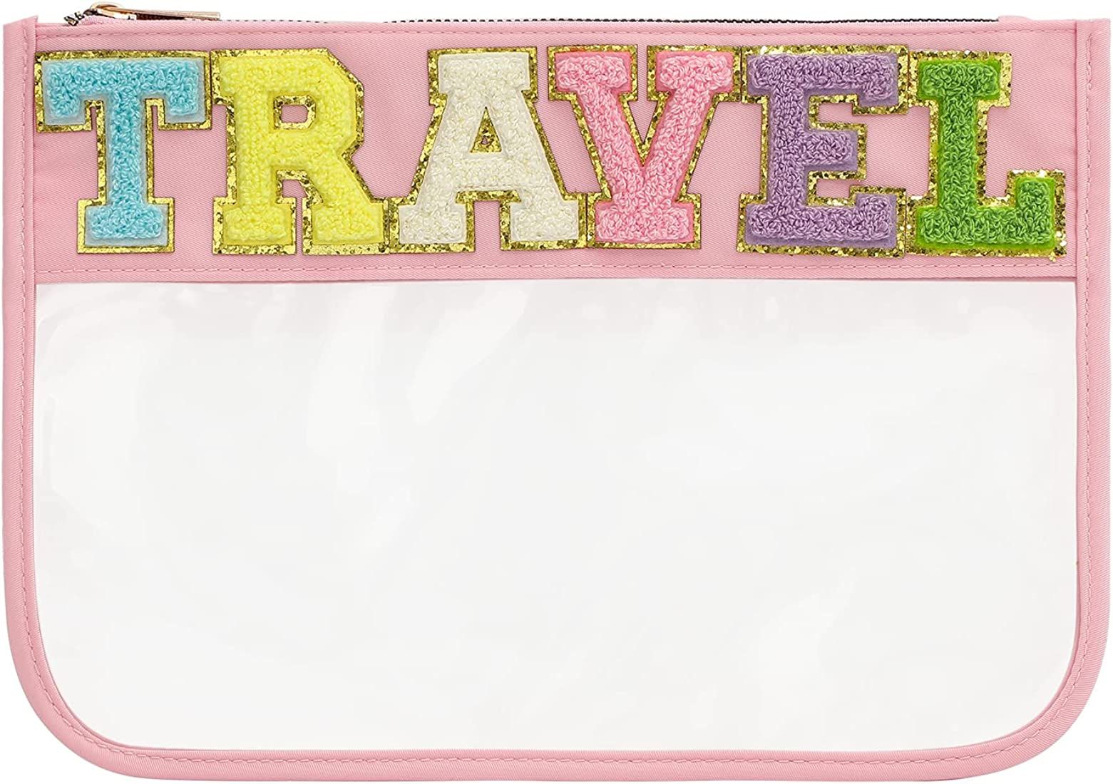 Amazon.com: DYSHAYEN Chenille Letter Clear Zipper Pouch for Travel,Nylon Clear Cosmetic Bag,Makeu... | Amazon (US)