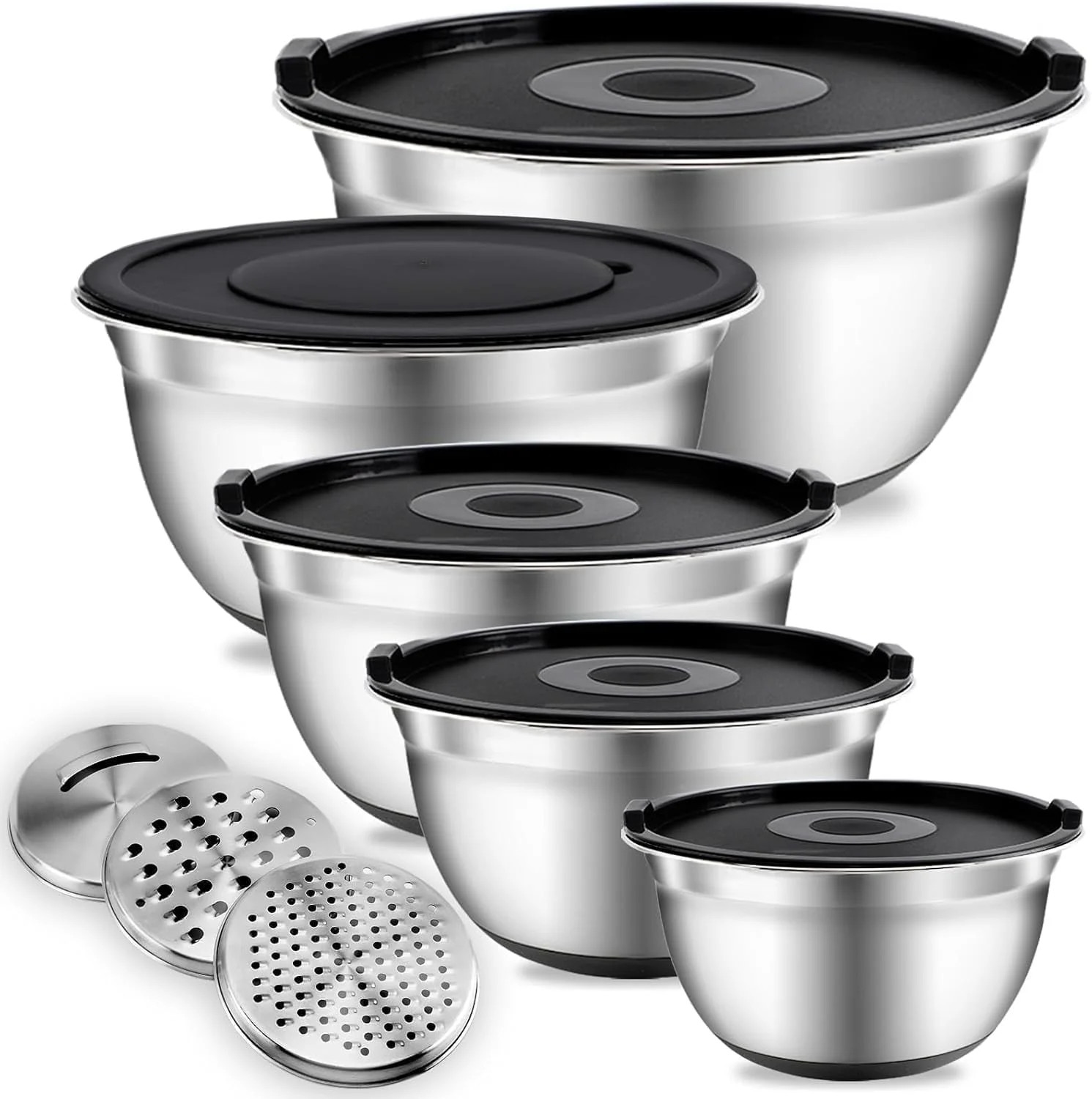 COOK WITH COLOR Stainless Steel Mixing Bowls Set with Lids - Nesting Bowls with Non-Slip Bottom, ... | Walmart (US)
