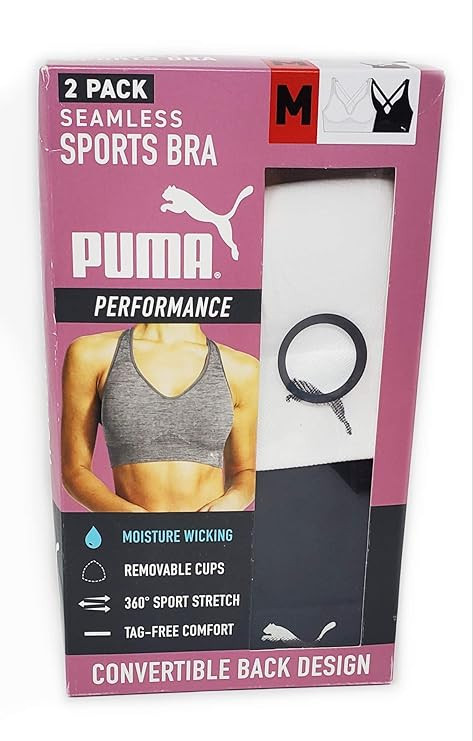 PUMA 2 Pack Seamless Sports Bra, Size: M White, Black | Amazon (US)