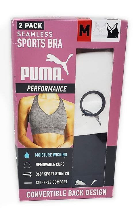 PUMA 2 Pack Seamless Sports Bra, Size: M White, Black | Amazon (US)