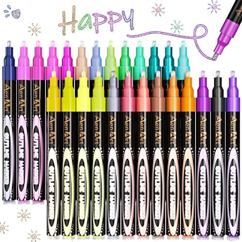 Double Line Outline Pens, 26 Colors Squiggles Shimmer Outline Marker Set, Doodle Dazzles Shimmer Pen | Amazon (US)
