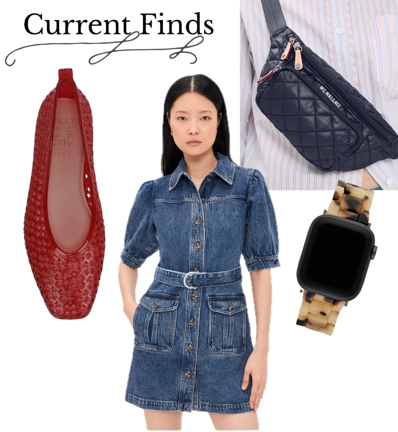 Current finds… denim dress, red jelly, shoes, Apple Watch, wristband, and blue Crossbody bag ￼

#LTKOver40 #LTKMothersDay #LTKmomlife
