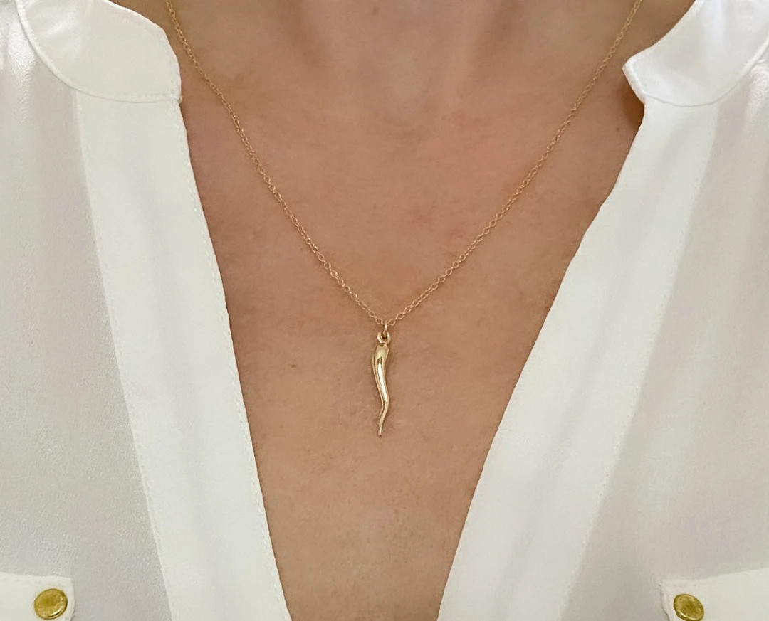 Gold Italian Horn Necklace, Gold Sterling Silver, Silver Necklace, Necklaces for Women, Horn Neck... | Etsy (US)