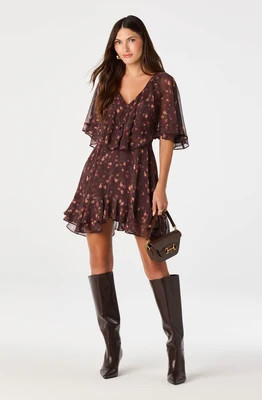 ASTR the Label | Lilah Floral Cape-Sleeve Mini Dress in Eggplant floral |  Size XS | ASTR The Label (US)