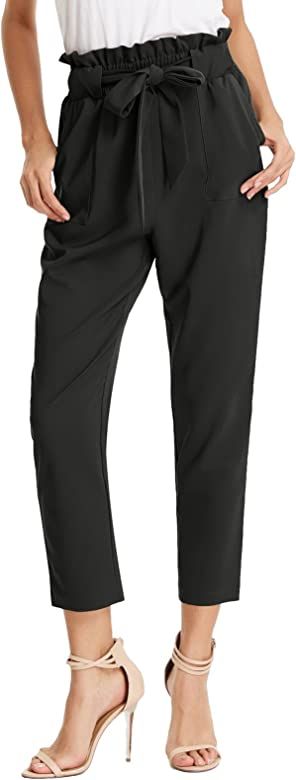 GRACE KARIN Women's Paper Bag Waist Pants Slim Fit Casual Office Pencil Pants | Amazon (US)