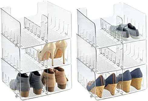 mDesign Stackable Shoe Storage Organizer for Organizing Men's and Women's Shoes Inside Closet - Hold | Amazon (US)
